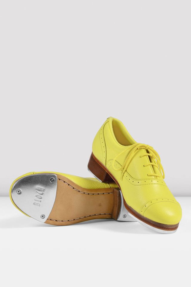 ladies yellow dress shoes Jason Samuels Smith Pebble Leather Tap imported leather design Rosivie Ladies Square Toe Yellow