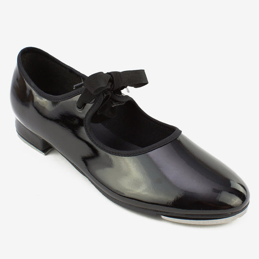Val Tyette Youth Tap Shoe with Elastic Snaps - Black Patent