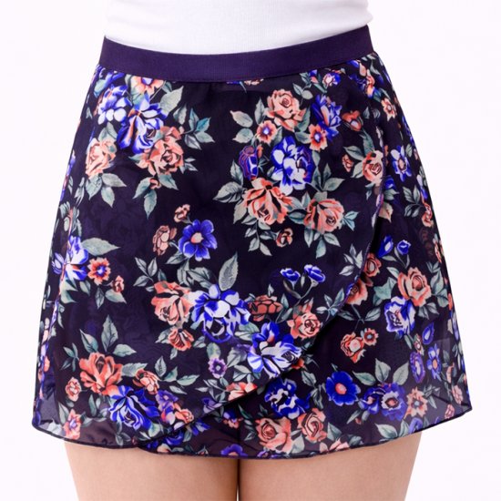 Floral Blues Chiffon Wrap Skirt