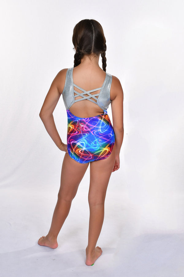 Rainbow Foil Silver Detail Gymnastic Leotard