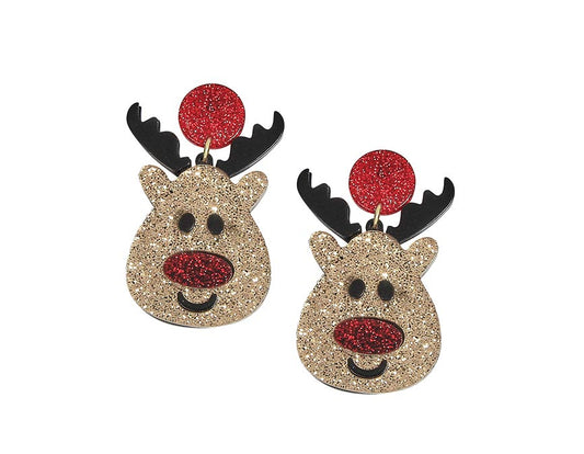 Glitter Reindeer Earrings