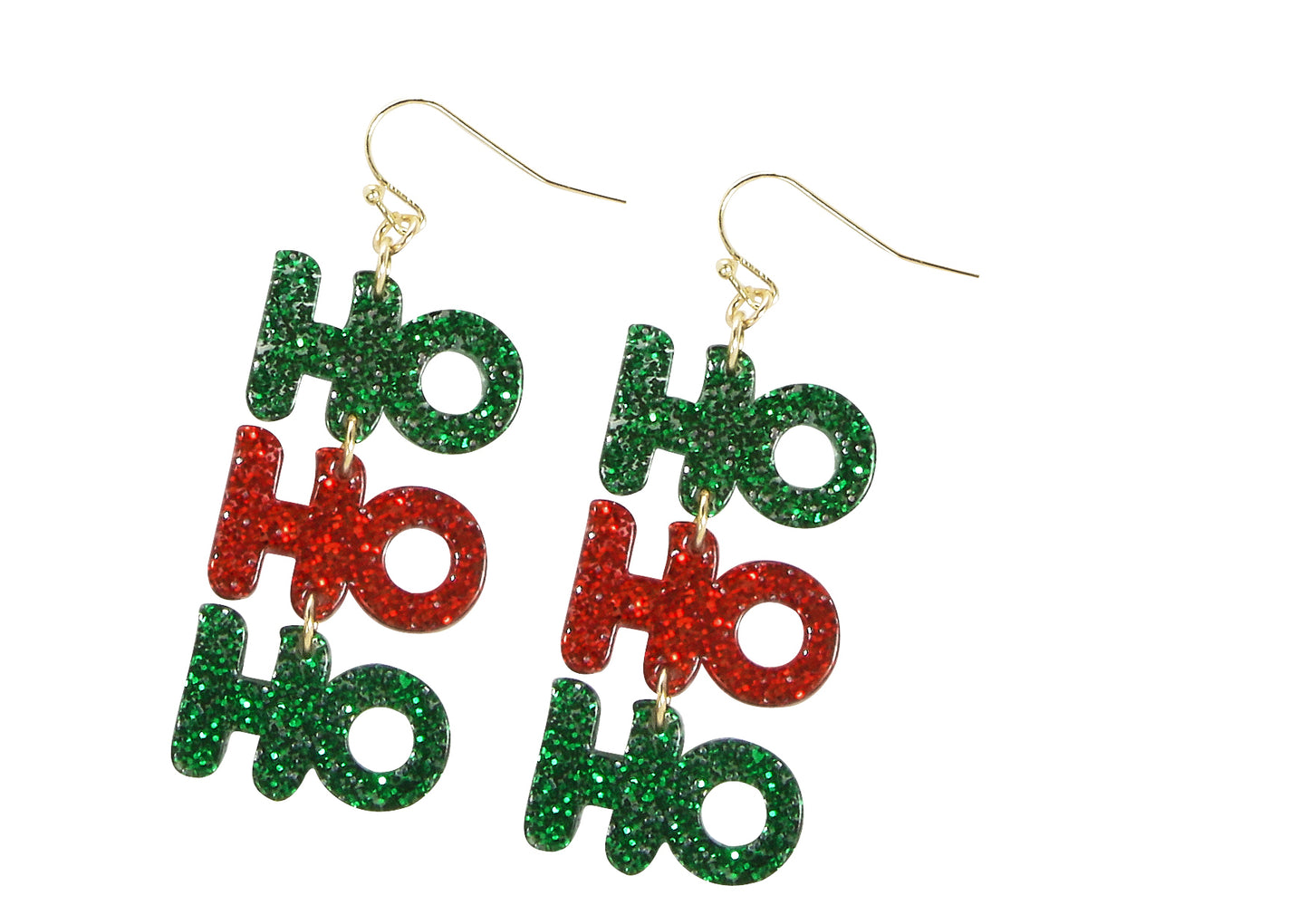 Acrylic Glitter Ho Ho Ho Earrings