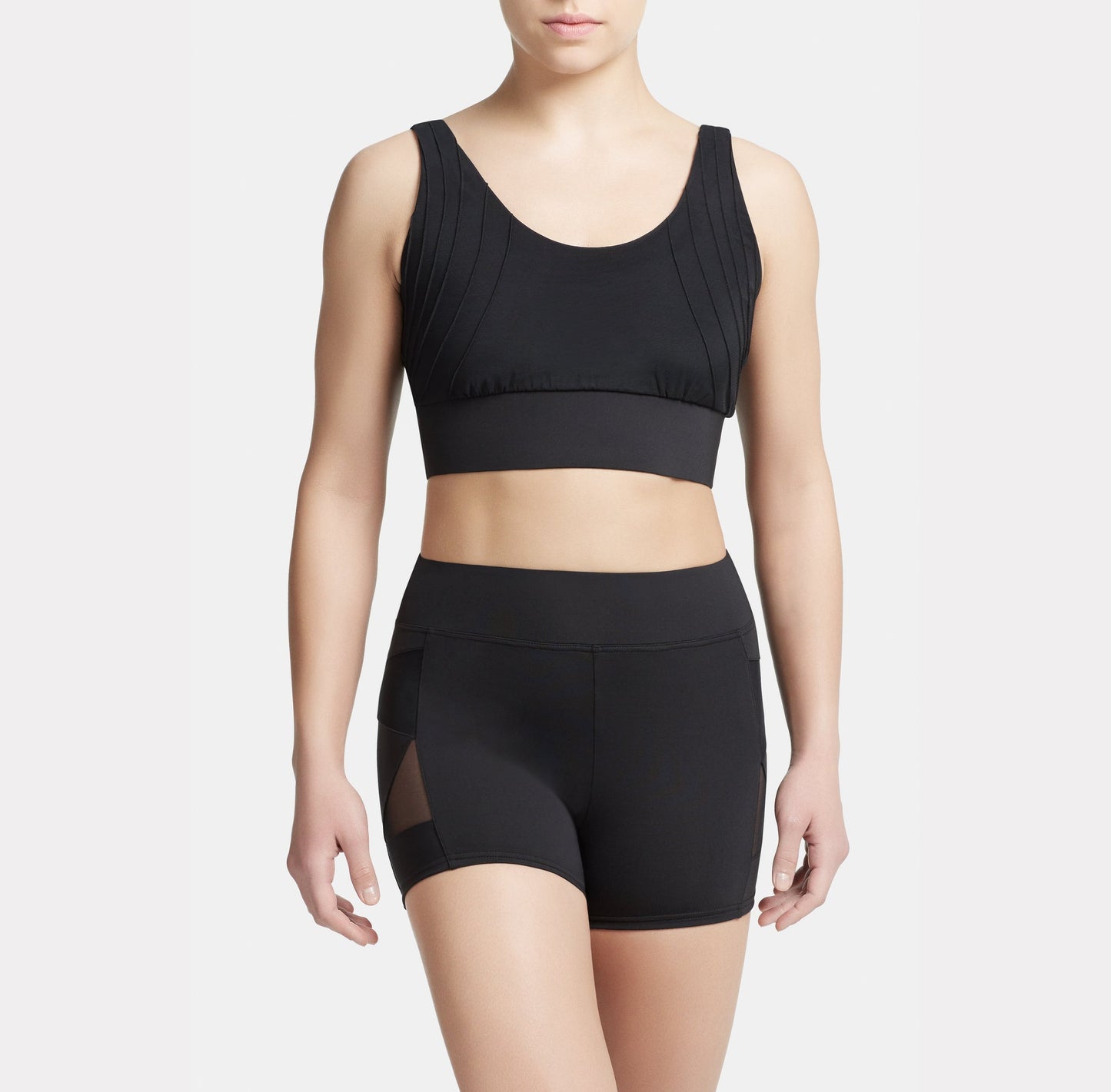 Pintuck Mesh Overlay Bra Top