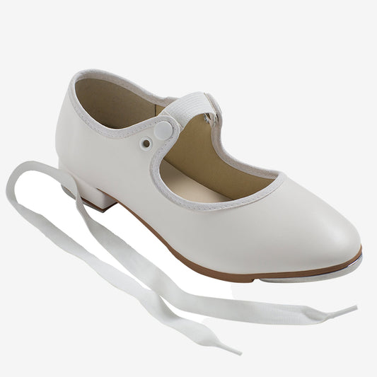 Val Tyette Youth Tap Shoe with Elastic Snaps - White