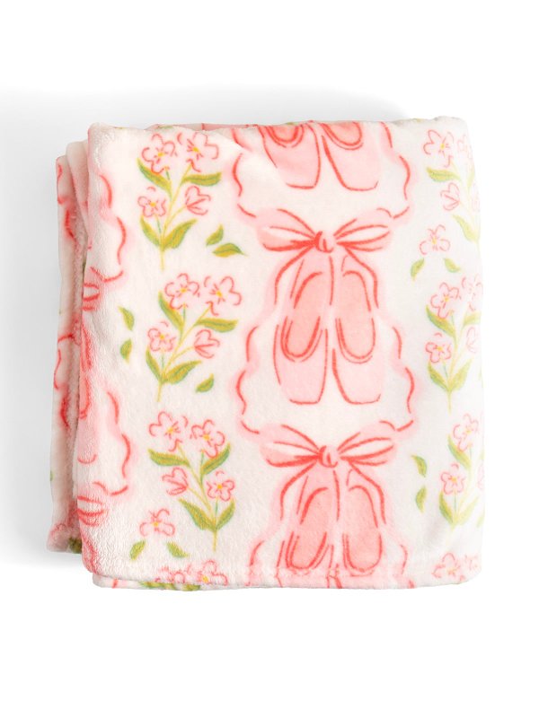 Ballet Slippers & Florals Fleece Throw Blanket