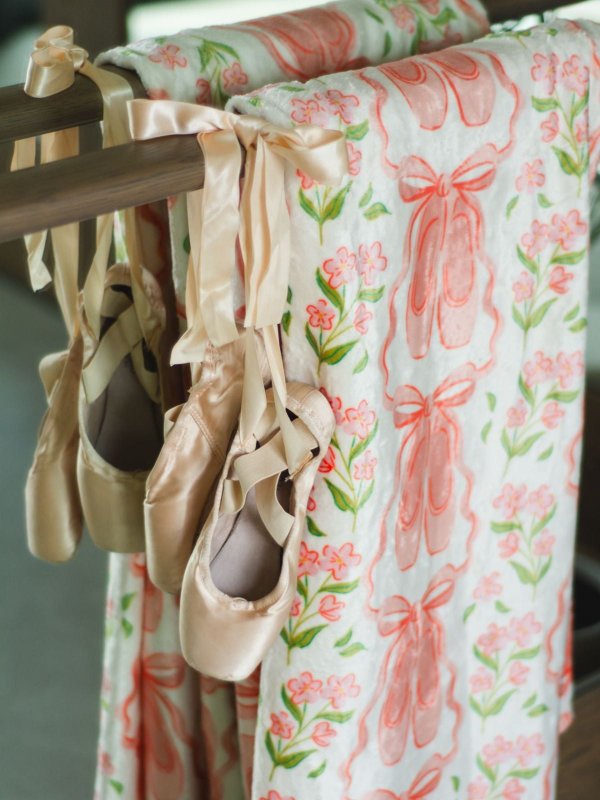 Ballet Slippers & Florals Fleece Throw Blanket