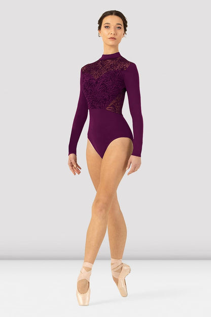 Blanche Long Sleeve Flocked Mesh Leotard