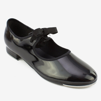Tyette Adult Tap Shoe with Elastic Snaps - Black Patent