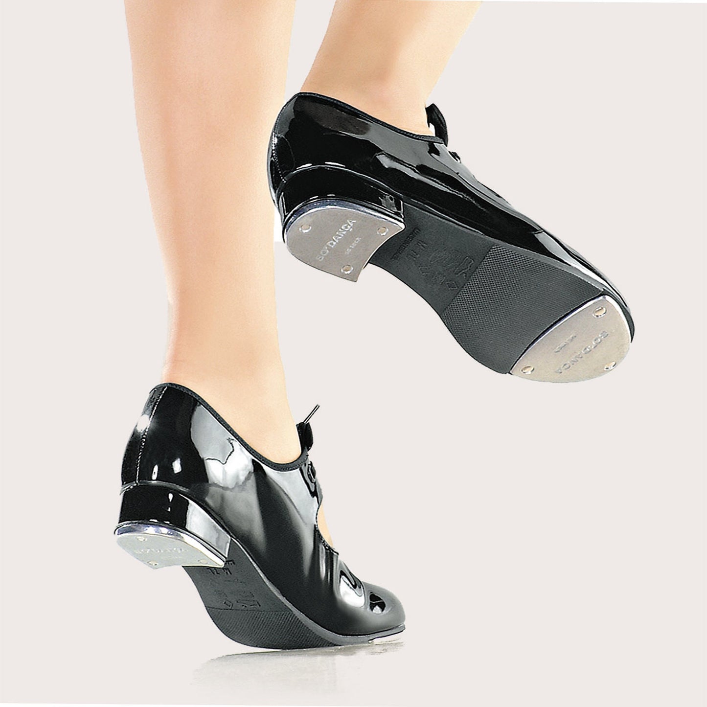 Tyette Youth Tap Shoe with Elastic Snaps - Black Patent
