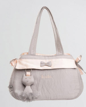 Satin Tote Bag with Ballet Cat Keychain